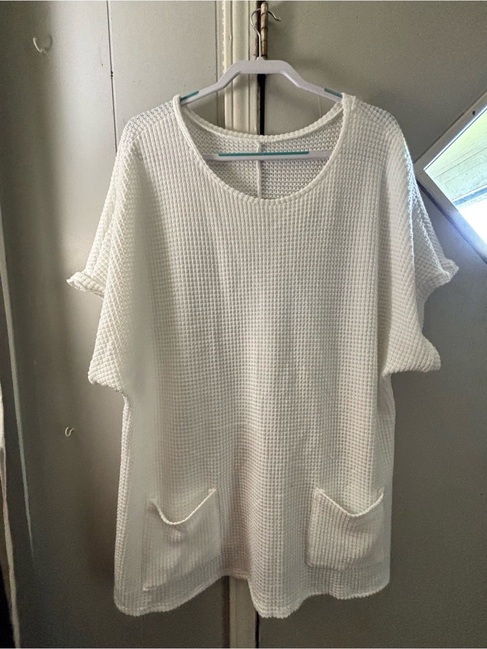 Waffle Knit Pocket Tunic - White
